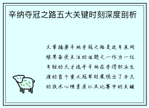 辛纳夺冠之路五大关键时刻深度剖析